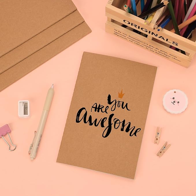 EOOUT 48 Pack A5 Lined Kraft Notebooks, Travel Journals Bulk 8.3x5.5in College Ruled Subject Notebooks 30 Sheets 60 Pages for Writing School Office Supplies