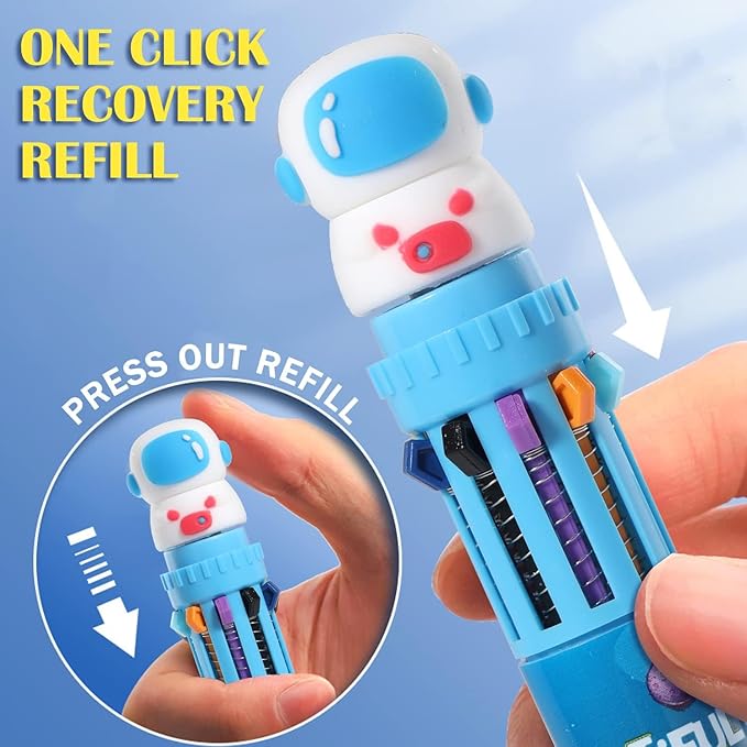 Multicolor Ballpoint Pen 0.7 mm, 10-in-1 Colored Pens Fine Point Retractable Cartoon Space Ballpoint Pens for Office School Students Kids Christmas Gift, 6 Pack