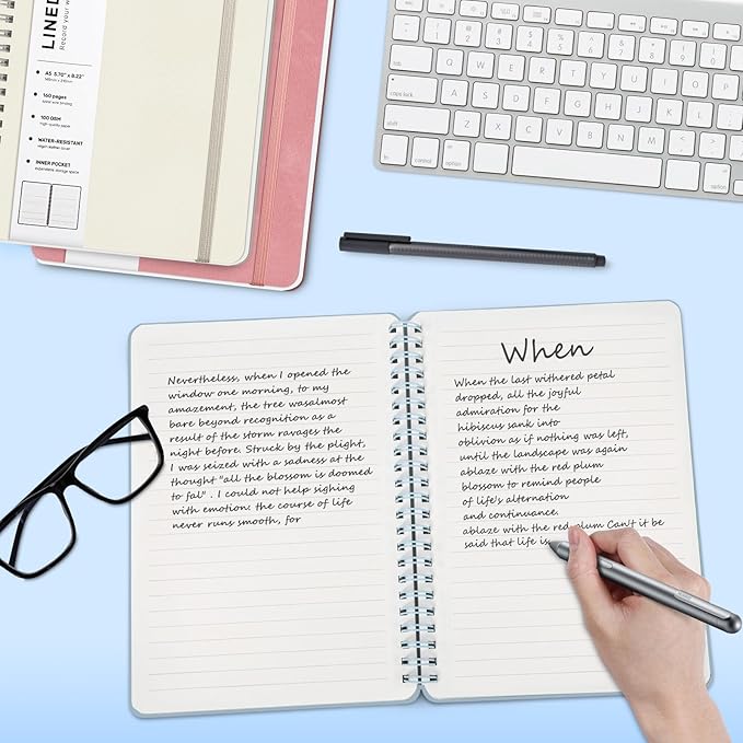 Lined Spiral Journal Notebook, A5 Hardcover Leather Notebook for Work, 5.7''×8.2'', 100GSM Thick Paper Spiral Bound Journaling Notebook for Women Men Office School Note Taking Business, Morandi Blue