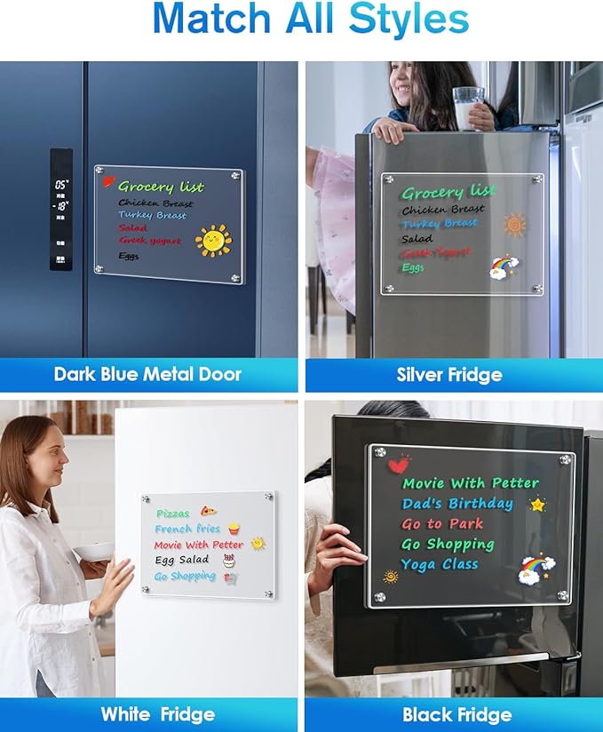 MaxGear 16"x12" Acrylic Dry Erase Board, Clear Magnetic Fridge WhiteBoard Mini Acrylic Memo Notepad for Refridgerator, Kitchen Menu Board Meal Planner Schedule Board, Include 4 Markers, 1 Cloth
