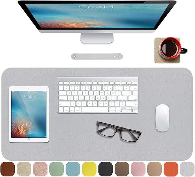 Boutilon Leather Desk Pad 30" x14",Non-Slip Mouse Pad,Office Desk Mat,Waterprooft PU Leather Desk Blotter,Desk Pad Protector,Desk Writing Pad for Home Office Decor (M-Grey)