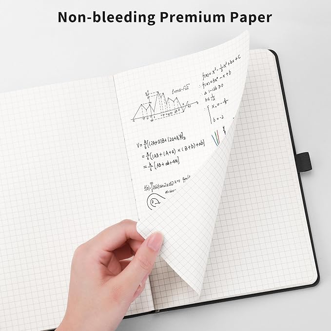 RETTACY Graph Grid Paper Notebook, 192 Pages, A5 Medium Size (5.7'' x 8.3''), 5 Squares per Inch, Leather Hardcover, 100 GSM Thick Paper, for School, Students, Math, Engineering (Sage Green)