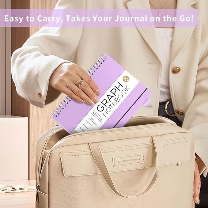 AHGXG Graph Paper Notebook - Spiral Notebook Journal 160 Pages, A5 Graph Notebook 5.7" x 8.3", 100 gsm Thick Grid Paper, Waterproof Plastic Cover, for School Writing Engineering Math, Purple