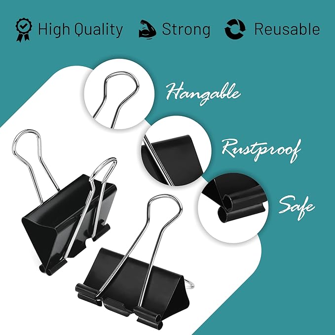 Binder Clips - 144 Mini Binder Clips, 0.6 Inch Black Paper Clamps, File Clip for Home, Office and School Supplies
