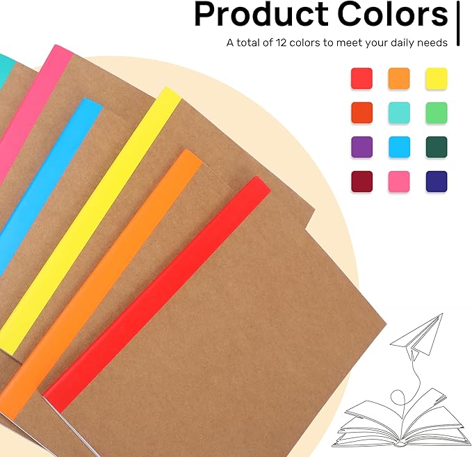miikoul 36 Pack Composition Notebooks Bulk, A5 Kraft Lined Notebooks College Ruled Journal withs Rainbow Spines, 60 Pages Travel Journals for School Office Supplies,8.3"x 5.5",12 Colors