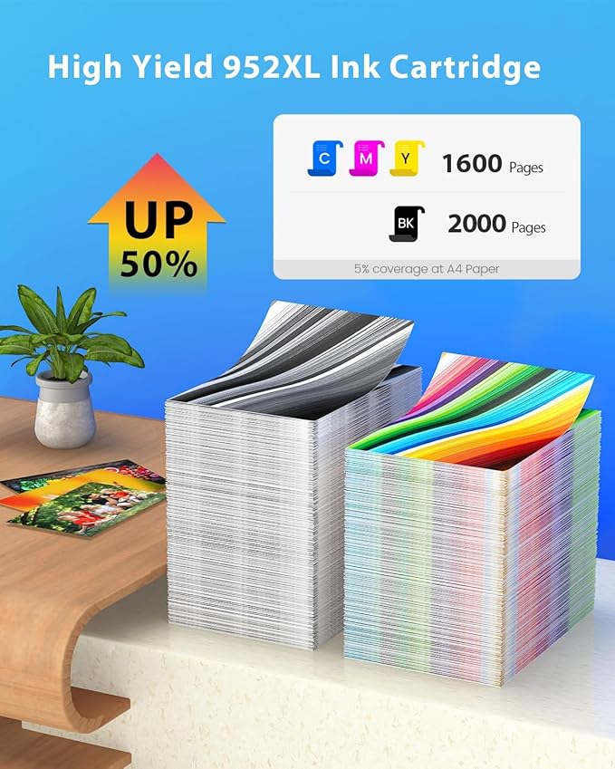 952XL Ink Compatible for Hp 952XL Ink Cartridges Combo Pack 952 XL Work for Hp Officejet Pro 8710 8702 7720 7740 8700 8715 8210 Printers (Black/Cyan/Magenta/Yellow)