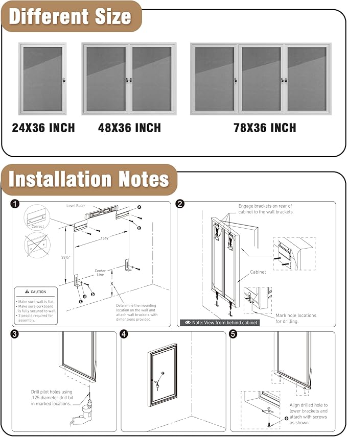 36"x24" Enclosed Bulletin Board, Outdoor Lockable Weather-Resistant Aluminum Cork Noticeboard for School & Office, Silver Frame w/Grey Flet