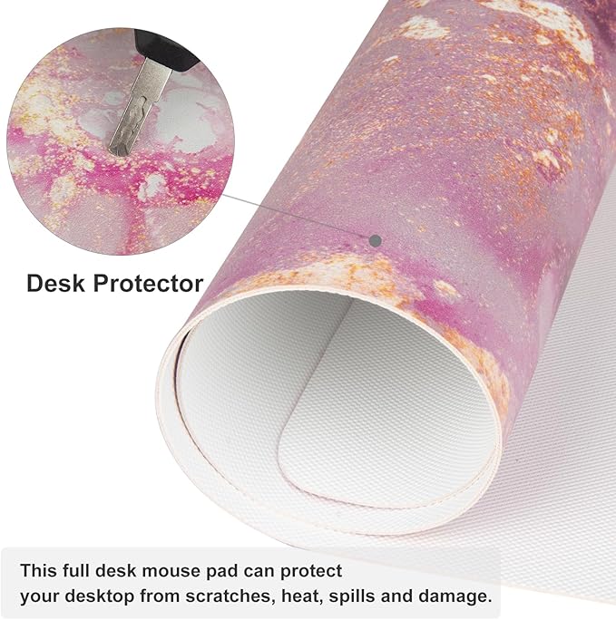 QIYI Large Mouse Pad, Cute Pink Desk Mat for Desktop, Women Girls PU Leather Waterproof Gaming, Rose Gold Marble Computer PC Laptop Protector Writing Pads for School Office Home 31.5" x 15.7"