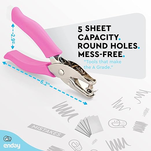 Emraw Premium Single Hole Paper Punch Cushion Grip Heavy Duty Hole Puncher for Greeting Cards Scrapbook Notebook Puncher Craft Paper Hand Tool Pack of 6
