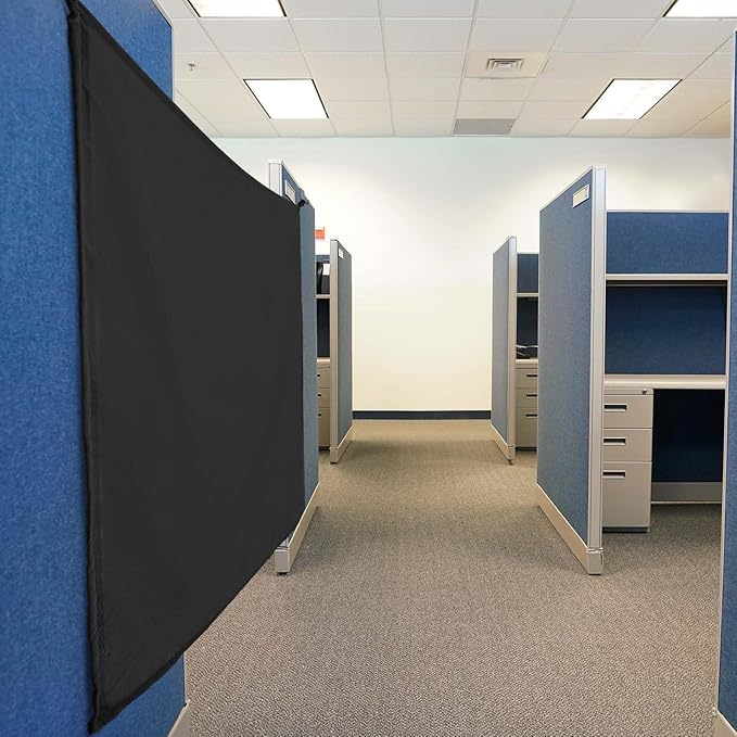 Pinkunn 40 x 48 Inch Office Cubicle Curtain with Stainless Steel Self Adhesive Hook Portable Privacy Door Partition Room Dividers Room Divider Office Divider for Office Cubicle (Black)