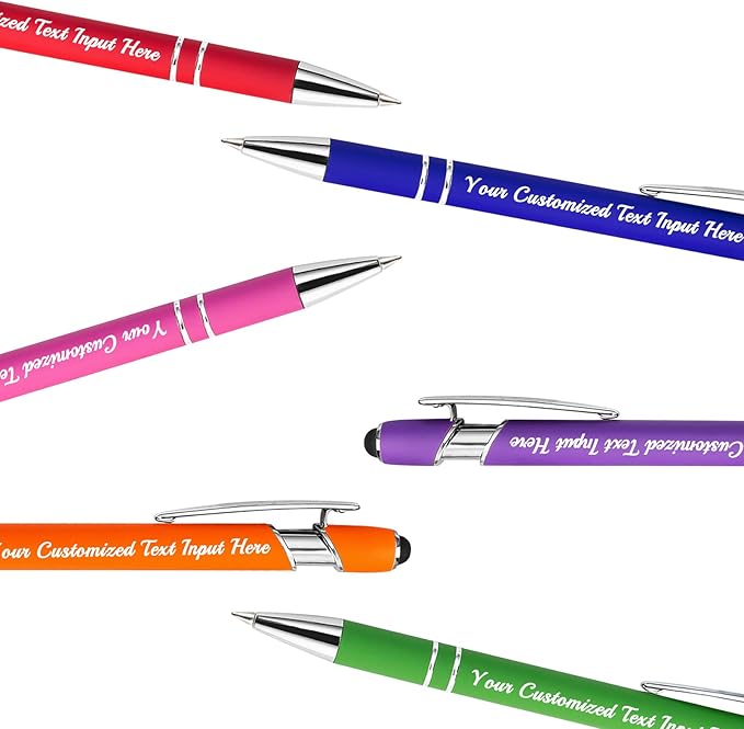 Up to 500 Pcs Personalized Ballpoint Pen Custom Pens Free Engraved Bulk with Name Logo Soft Black Ink Stylus with Touch Metal Office Gift for Anniversaries Graduations Birthdays