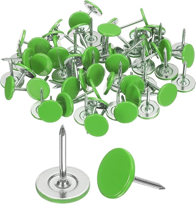 uxcell 100Pcs Upholstery Tacks, 11mmx15mm Flat Head Thumb Tack Decorative Furniture Nails Push Pins for Furniture Sofa Headboards, Light Green