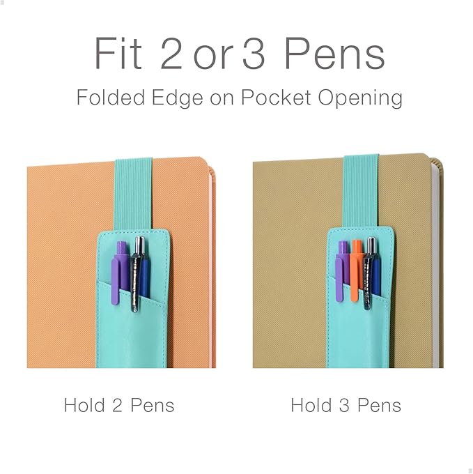 Adjustable Elastic Band Pen Holder, Pencil Holder, Pen Sleeve Pouch for Hardcover Journals, Notebooks, Planners, Binders, Fit Notebooks from 8" to 11” in Height, PU Leather, Detachable, Mint