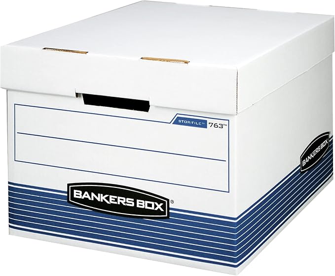 Bankers Box 30 Pack STOR/FILE Medium-Duty File Storage Boxes, FastFold, Lift-Off Lid, Letter/Legal, White/Blue