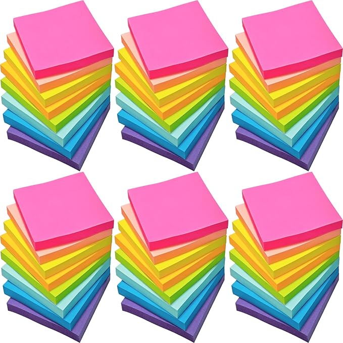 48 Pack 2400 Sheets Sticky Notes 3x3 Inches Bulk Colored Posted Notes 8 Colors Notes Stickies Note Pads for Office, School, and Home Supplies, 50 Sheets/pad
