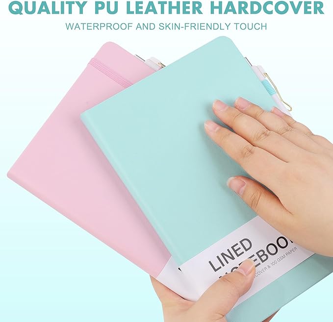 Aodaer 30 Set Lined Notebook Journals with Pens A5 Notebooks 100 GSM College Ruled Hardcover Notebook PU Leather Notepad with Pen Holder for Office School, 5.7 x 8.3 Inches, Light Multicolor