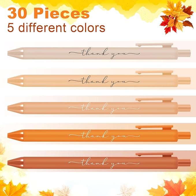 30pcs Thank You Pens Bulk Cute Multicolor Ballpoint Pen for Men Women Server Accessories Employee Holiday Appreciation Gifts for Teacher Office Back to School Party Favor (Orange)