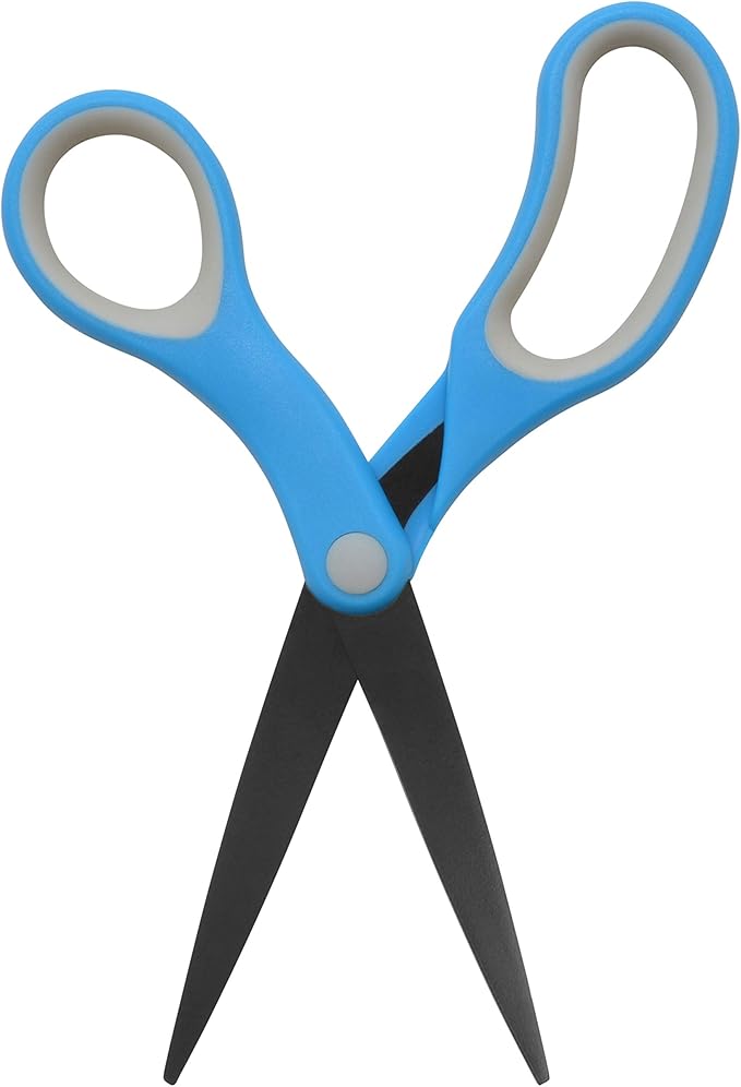 Westcott 55850 8-Inch Non-Stick Titanium Scissors For Office and Home, Blue/Gray, 2 Pack