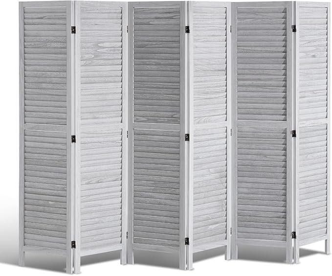 VEVOR Wood Room Divider, 6 Panel Wood Folding Privacy Screen, 66.9 Inches Tall Indoor Louvered Wooden Partition, Portable Decoration Screen, for Room Separation, Home, Office, Restaurant & Bedroom