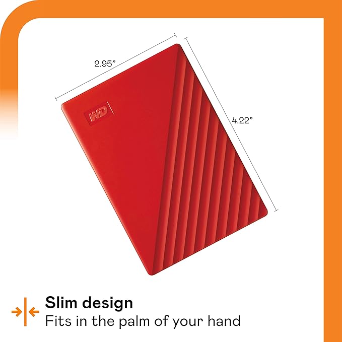 WD 5TB My Passport, Portable External Hard Drive, Red, Backup Software with Defense Against ransomware, and Password Protection, USB 3.1/USB 3.0 Compatible - WDBPKJ0050BRD-WESN