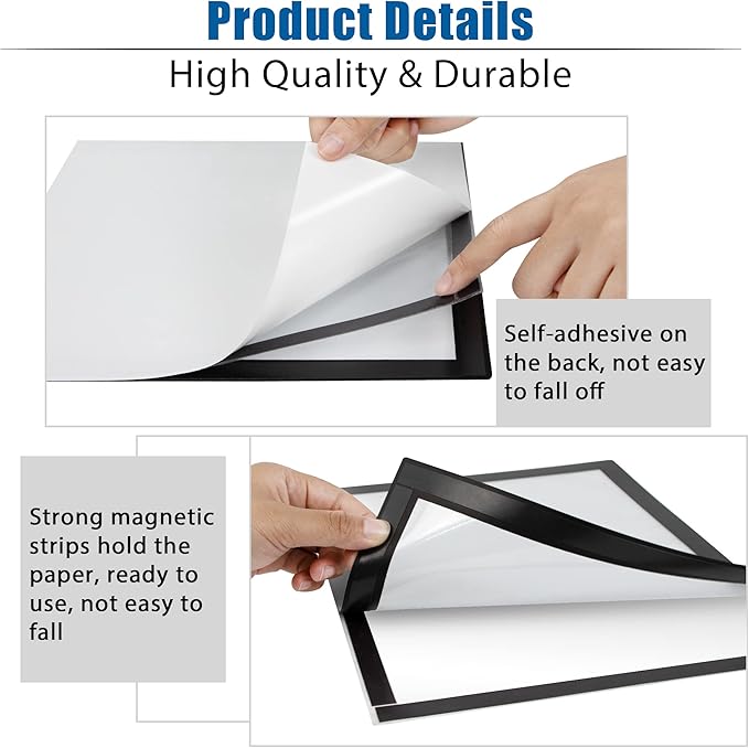 Magnetic Sign Holder, 11 x 17 Wall Mount Self Adhesive Document Display Frames, Double Sided Display for Glass Window (Black, 10pack)