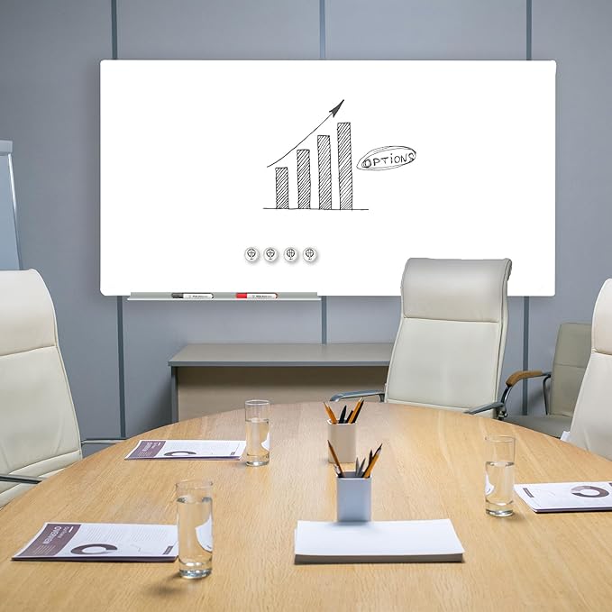 J&J worldwide Glass Whiteboard, Magnetic Brilliance White Dry Erase Board 36" x 60" Invisible Mount, Includes Markers, Marker Tray, Eraser for Wall, Office, Home, School