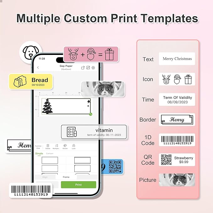 Nelko Label Maker Machine with Tape, P21 Bluetooth Label Printer, Wireless Mini Label Makers with Multiple Templates for Organizing Office Home, Pink