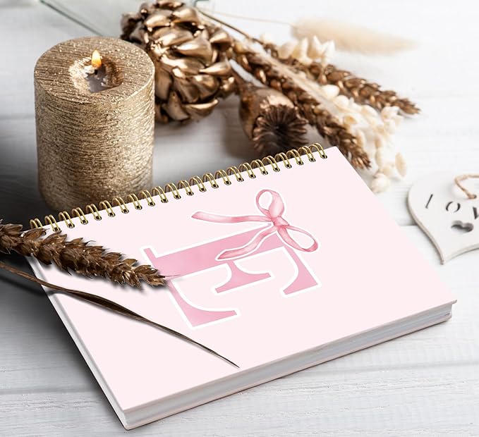 Coquette Trendy Preppy Pink Bow Spiral Notebook,Initial E Journal Personalized Teen Girl Gifts,Monogrammed Gifts for Women Teen Girl,College Ruled Hardcover Spiral Notebook 5.5 x 8.3