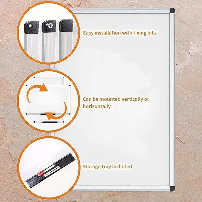 VIZ-PRO Dry Erase Board/Whiteboard, 36 X 24 Inches, Wall Mounted Board for School Office and Home