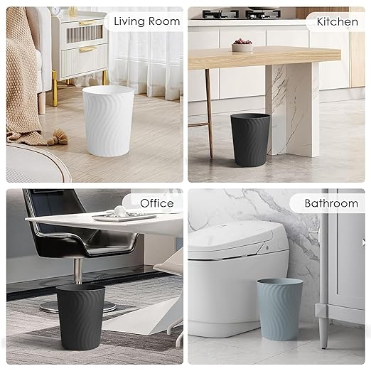 YGJT Small Trash Can, 3 Pack 1.8 Gallons Bathroom Trash Can, Slim Waste Basket, Round Garbage Can, Plastic Trash Bin for Kitchen, Dorm, Bedroom, Office, Living Room, Study, Compact Spaces(White)