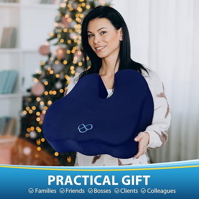 BlissTrends Seat Cushion,Thick Memory Foam Cushions for Office Chair, Car Seat, Airplane, Relieving Pressure Tailbone Sciatica Back Pain for Long Sitting Office Workers, Car Drivers 4.7in Thick Blue