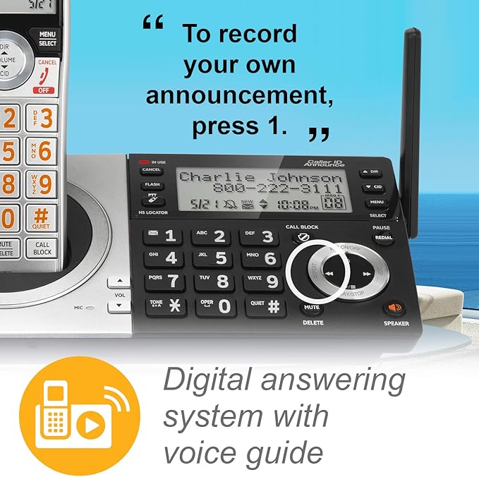 AT&T CL83507 DECT 6.0 5-Handset Cordless Phone for Home with Dual Keypad Base, Answering Machine, Call Blocking, Caller ID Announcer, Intercom and Long Range, Silver/Black