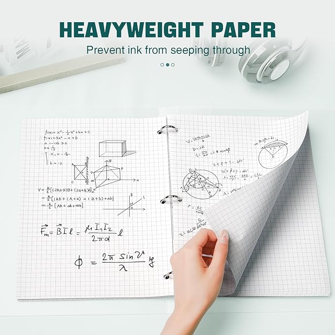 Loose Leaf Graph paper 8 x 10.5, Graph Ruled Paper, 3 Hole Punched Paper, 4 x 4 Quad Ruled Graph Paper, 10-1/2" x 8" Filler Paper Notebook Paper, 120 Sheets Graphing Paper for Business Home School