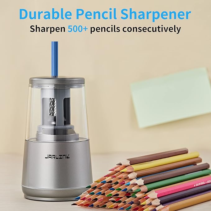 JARLINK Electric Pencil Sharpener, Heavy-Duty Helical Blade to Fast Sharpen, Auto Stop for No.2/Colored Pencils(6-8mm), USB/Battery Operated in School Classroom/Office/Home (Gray)