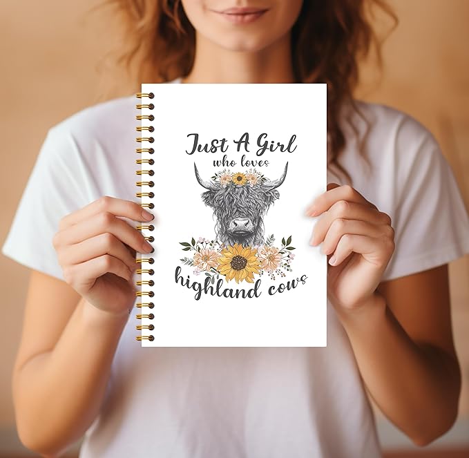Highland Cow Notebook - Western Notebook, Cow Notebook, Highland Cow Office Supplies, Highland Cow Gifts, Cow Stuff, Just a Girl Who Loves Highland Cows Spiral Notebook 5.5x8.3