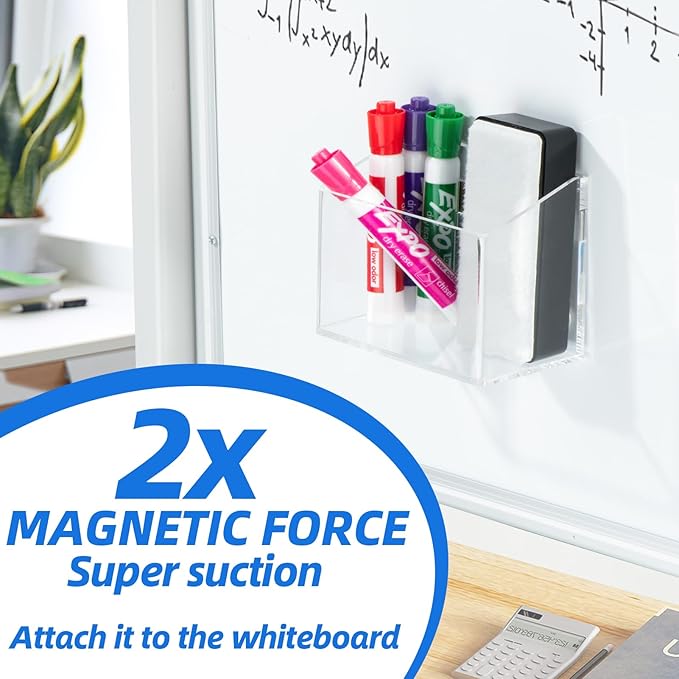 Simetufy Whiteboard Marker Holder, Strong Magnetic Dry Erase Marker Holder for Marker, Pens, Pencils, etc, Non-slip Acrylic Magnetic Pen Holder for Fridge, Lockers, Whiteboards - Transparent, 1 Pack