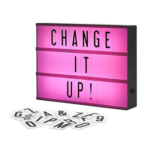 My Cinema Lightbox Cinema Light Box Letter Board - 12x9-Inch Light Up Signs with 100 Letters, Numbers, and Symbols - Neon Sign with White LED, RGB, and Color Freeze Mode for Home Decor