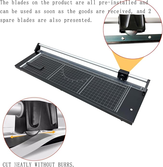 48'' Manual Rotary Paper Trimmer Cutter with an Angle Line Rolling Guillotine Paper Cutting Machine for Cutting Photo Paper, Film（Black）