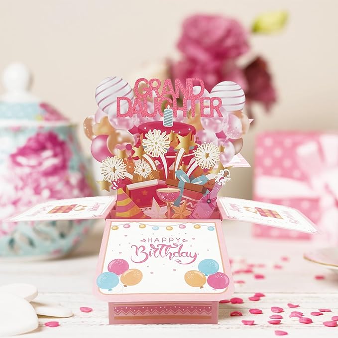 Asmallgf Great Birthday Gifts Card for Granddaughter Adult Kid, Happy Birthday Popup Card from Grandma Grandpa, Money Box from Nana