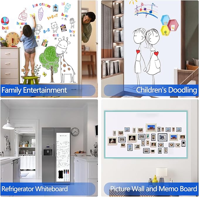 Magnetic White Board Film, 94" x 47" Dry Erase Board for Wall, Self Adhesive Whiteboard Paper Set for Office, Conference Room, Classroom, Home, Include Marker, Magnetic Eraser and Magnets
