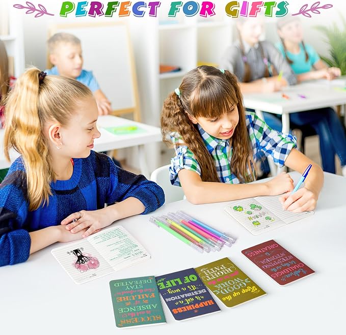 24 Pcs Mini Inspirational Notebooks Bulk with 24 Pcs Colorful Pens, Small Pocket Journal Notepads Set, Motivational Bulk Gifts for Women Men Teacher Student Kids,Fun School Office Supplies,3.5"x5.5"