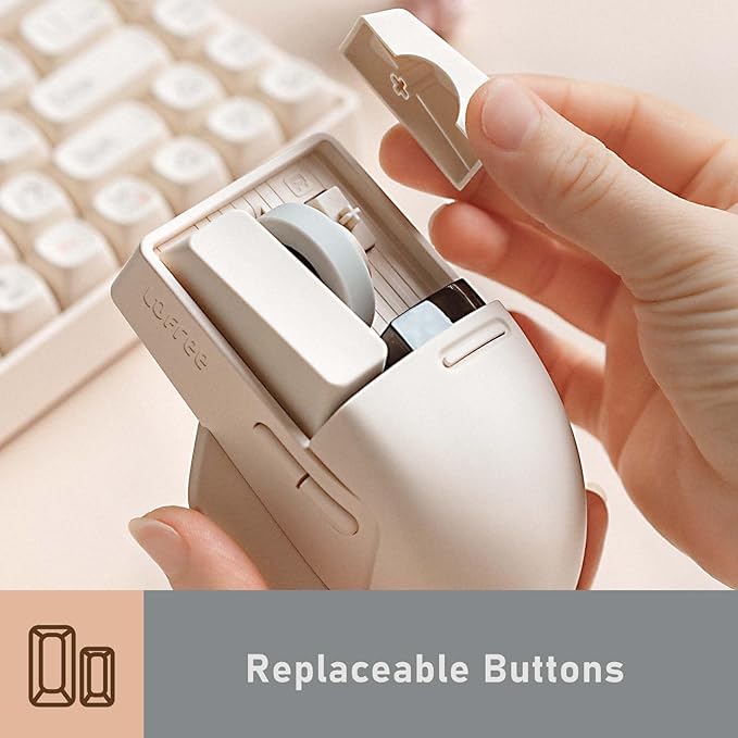 LOFREE Touch PBT Wireless Mouse with USB Receiver, Bluetooth, Wired Connection, Rechargeable, 4000 DPI with OLED Screen Compatible with Glass Surface for Mac Windows PC Notebook/Tofu White 2025