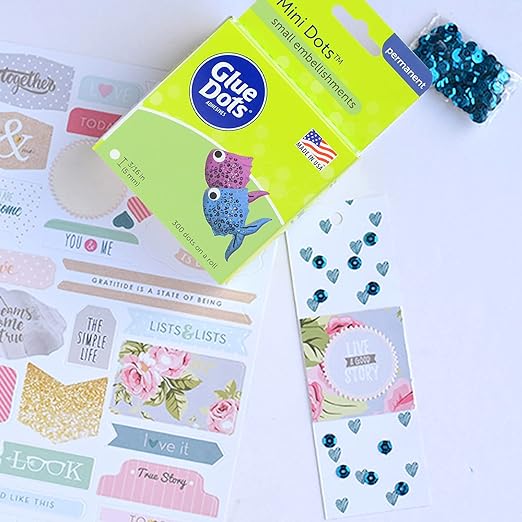 Glue Dots, Mini Dots, Double-Sided, 3/16", 300 Dots, DIY Craft Glue Tape, Sticky Adhesive Glue Points, Liquid Hot Glue Alternative, Clear