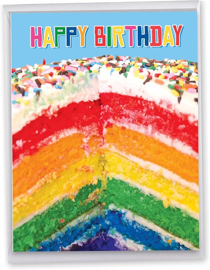 The Best Card Company - 1 Large Birthday Card with Envelope (8.5 x 11 Inch) - Fun Celebration Card for Birthdays - Rainbow Cakes J6565FBDG