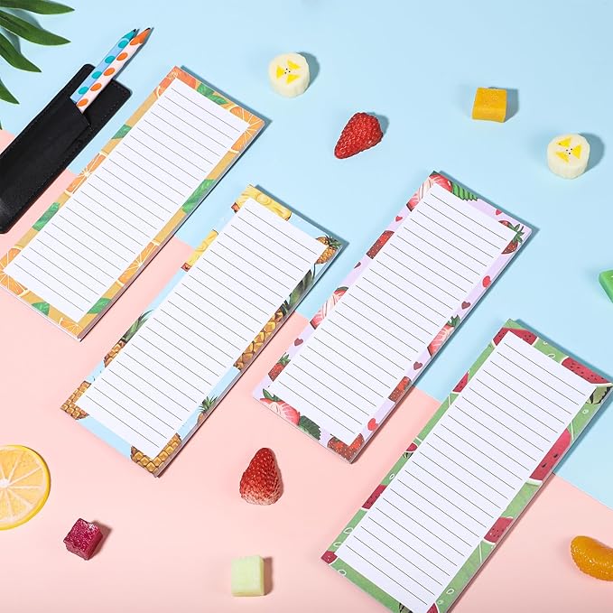 4 Pack Magnetic Note Pad for Fridge with Pen Holder, Totally 200 Sheets Grocery List Magnet Pad for Refrigerator Magnetic Shopping List Pad（Fruit Design）