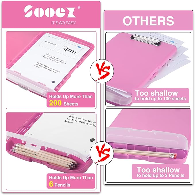 Sooez Clipboard with Storage, High Capacity Nursing Clipboards with Pen Holder, Heavy Duty Plastic Storage Clipboard with Low Profile Clip, Clipboard Folder, Teacher Must Haves, Office Supplies