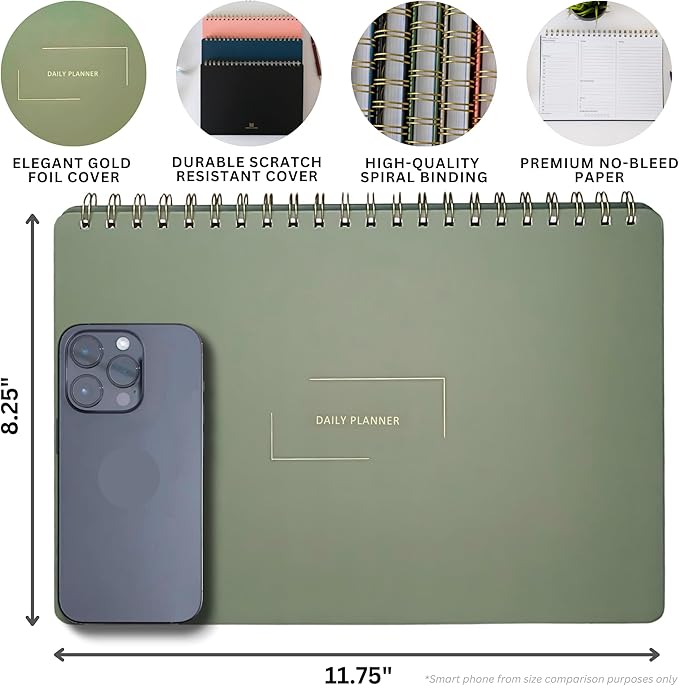 Undated Daily Planner | 8.25” x 11.75” Work To-Do Notebook | ADHD Academic Organizer | Multi-Layout | Men and Women Planner | College Supplies | Pink | Landscape Layout
