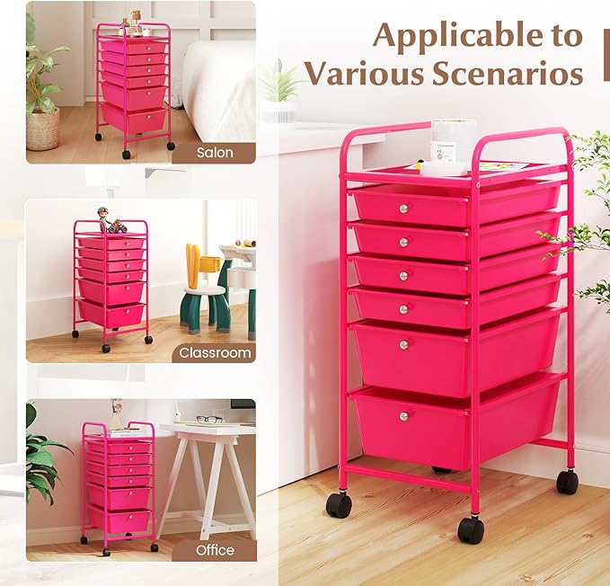 ARLIME 6-Drawer Rolling Storage Cart, Multifunctional Storage Organizer Cart with Wheels, Mobile Utility Cart for Home Office Garage Tools