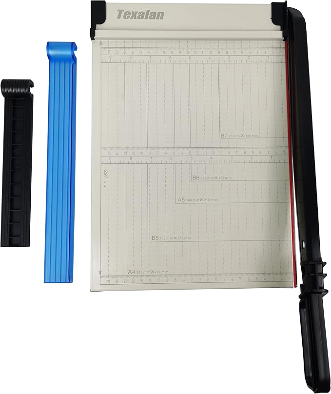 TEXALAN(R) Paper Cutter Letter Size Paper Trimmer 12” Cut Length 12 Sheet Capacity Guillotine Paper Photo Cutter with Magnet Clamp, Paper Guide, Size Guideline
