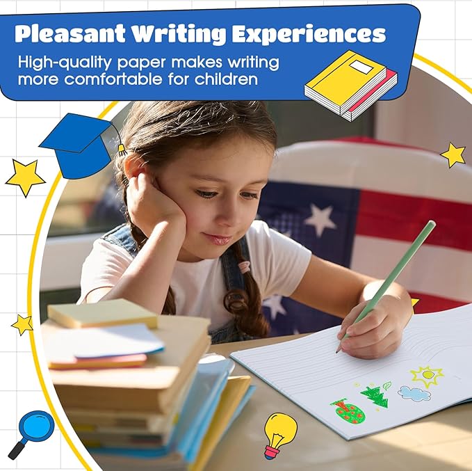 Henoyso 5 Pcs Primary Composition Notebook 9 3/4 x 7 1/2 Inch Kids Journal, Back to School Supplies, K-2 Primary Writing Notebook for Kids Student Draw and Write Story Journal (Bright Color)
